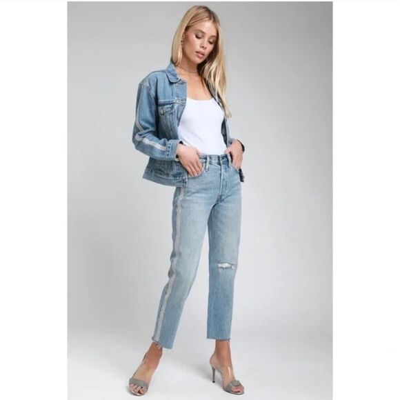 Levi’s Premium 501 High Rize Straight Leg Cropped Diamond In The Rough Size 27 - Picture 2 of 14